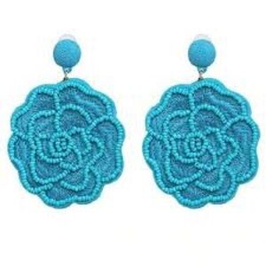 🌟NEW🌟BaubleBar blue Rose Beaded Silk Spun Stitched Cloth Stud Earrings